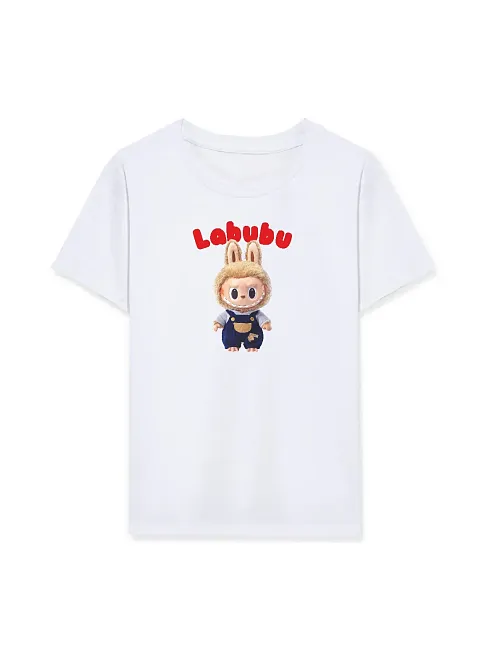 Kız Labubu Çocuk Baskılı T-shirt - Beyaz