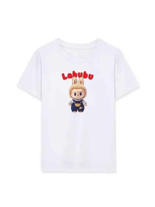 Kız Labubu Çocuk Baskılı T-shirt - Beyaz