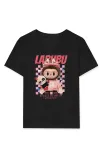 Kız Labubu Çocuk Baskılı T-shirt - Siyah