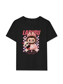 Kız Labubu Çocuk Baskılı T-shirt - Siyah