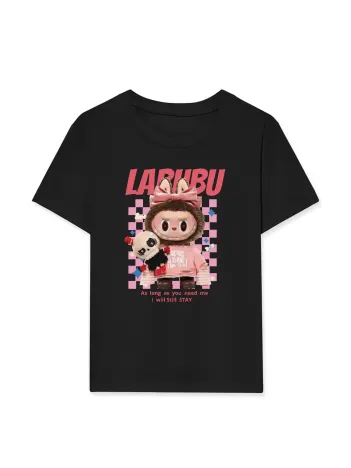 Kız Labubu Çocuk Baskılı T-Shirt - Siyah Kız Labubu Çocuk Baskılı T-Shirt - Siyah