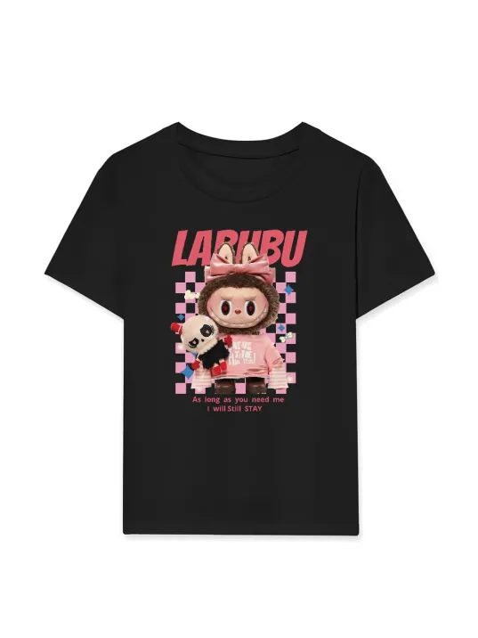 Kız Labubu Çocuk Baskılı T-Shirt - Siyah Kız Labubu Çocuk Baskılı T-Shirt - Siyah