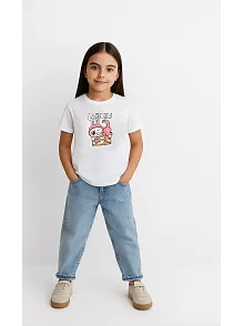 Kız Labubu Çocuk Baskılı T-shirt - Beyaz