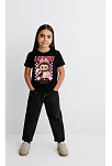 Kız Labubu Çocuk Baskılı T-shirt - Siyah