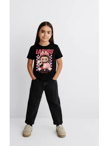 Kız Labubu Çocuk Baskılı T-Shirt - Siyah Kız Labubu Çocuk Baskılı T-Shirt - Siyah