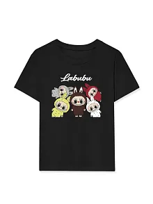 Kız Labubu Çocuk Baskılı T-shirt - Siyah