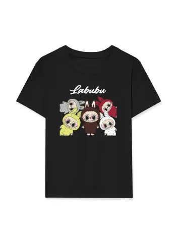 Kız Labubu Çocuk Baskılı T-Shirt - Siyah Kız Labubu Çocuk Baskılı T-Shirt - Siyah