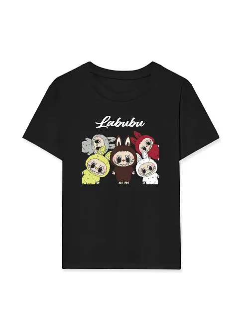 Kız Labubu Çocuk Baskılı T-shirt - Siyah