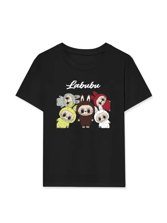 Kız Labubu Çocuk Baskılı T-Shirt - Siyah Kız Labubu Çocuk Baskılı T-Shirt - Siyah