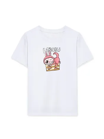 Kız Labubu Çocuk Baskılı T-shirt - Beyaz