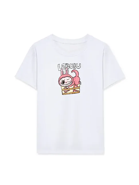 Kız Labubu Çocuk Baskılı T-shirt - Beyaz