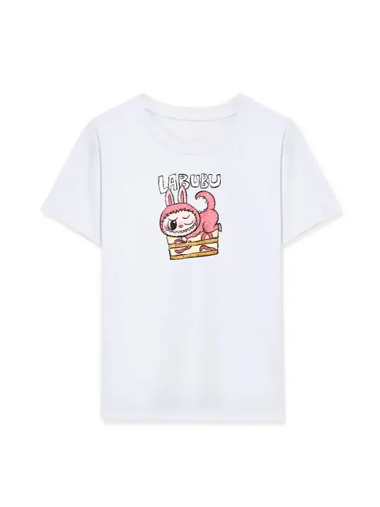 Kız Labubu Çocuk Baskılı T-shirt - Beyaz