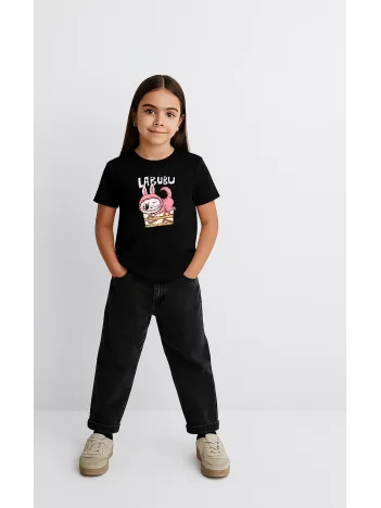 Kız Labubu Çocuk Baskılı T-Shirt - Siyah Kız Labubu Çocuk Baskılı T-Shirt - Siyah