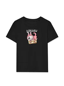 Kız Labubu Çocuk Baskılı T-shirt - Siyah