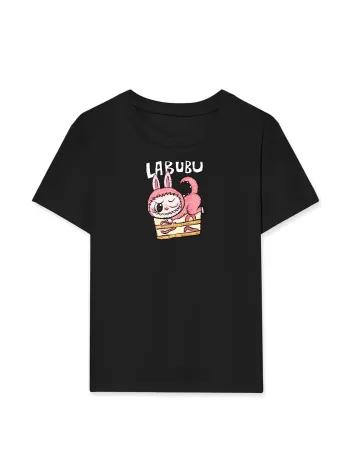 Kız Labubu Çocuk Baskılı T-Shirt - Siyah Kız Labubu Çocuk Baskılı T-Shirt - Siyah