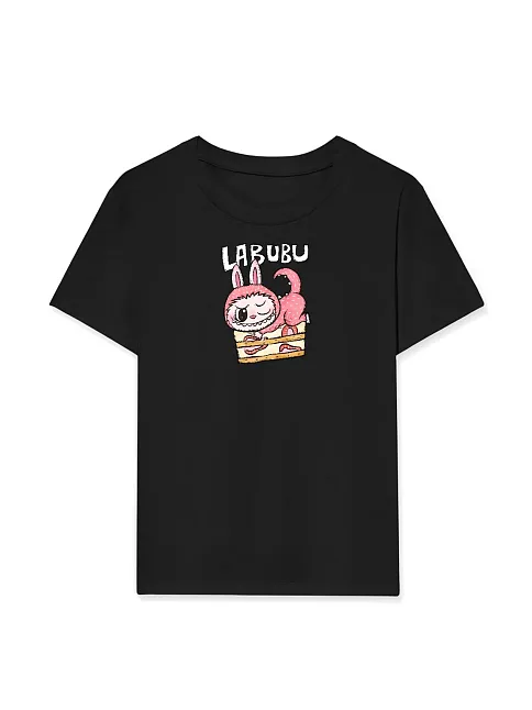 Kız Labubu Çocuk Baskılı T-shirt - Siyah