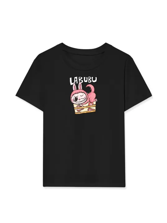 Kız Labubu Çocuk Baskılı T-Shirt - Siyah Kız Labubu Çocuk Baskılı T-Shirt - Siyah