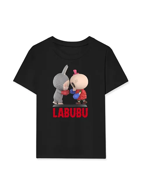 Kız Labubu Çocuk Baskılı T-shirt - Siyah