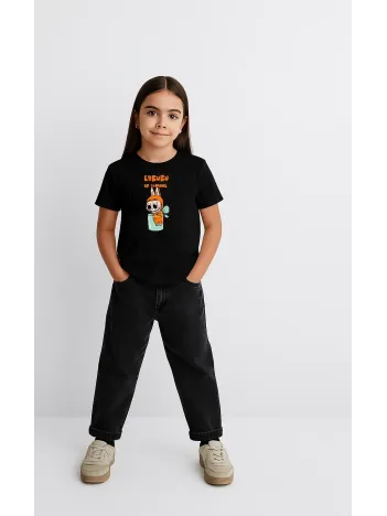 Kız Labubu Çocuk Baskılı T-Shirt - Siyah Kız Labubu Çocuk Baskılı T-Shirt - Siyah