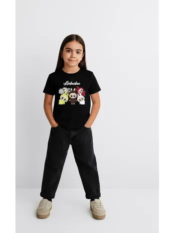 Kız Labubu Çocuk Baskılı T-Shirt - Siyah Kız Labubu Çocuk Baskılı T-Shirt - Siyah