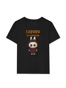 Kız Labubu Çocuk Baskılı T-shirt - Siyah