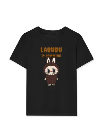Kız Labubu Çocuk Baskılı T-Shirt - Siyah Kız Labubu Çocuk Baskılı T-Shirt - Siyah