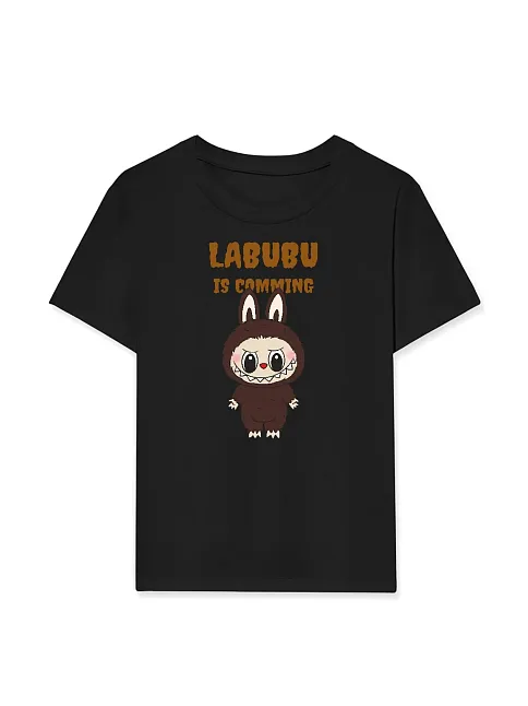 Kız Labubu Çocuk Baskılı T-shirt - Siyah