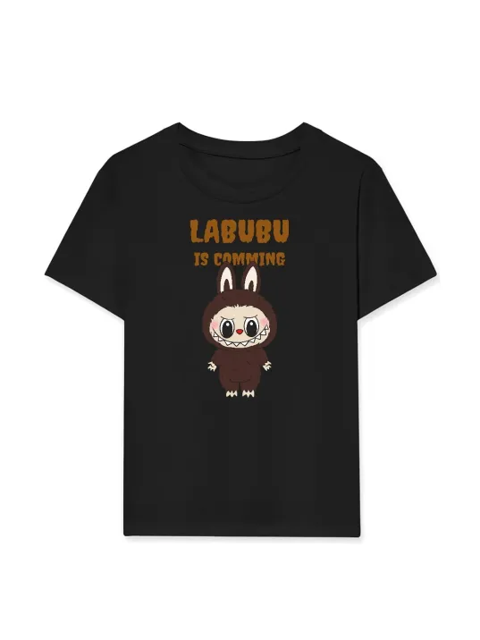 Kız Labubu Çocuk Baskılı T-Shirt - Siyah Kız Labubu Çocuk Baskılı T-Shirt - Siyah