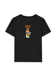 Kız Labubu Çocuk Baskılı T-shirt - Siyah