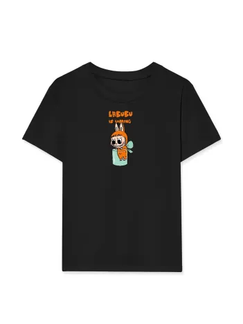 Kız Labubu Çocuk Baskılı T-Shirt - Siyah Kız Labubu Çocuk Baskılı T-Shirt - Siyah