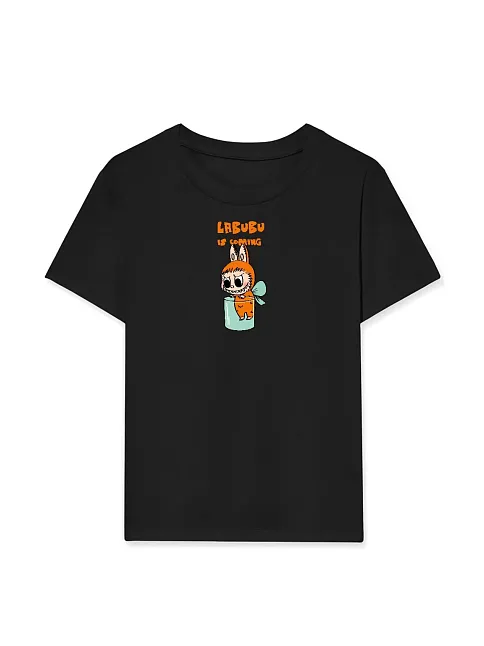 Kız Labubu Çocuk Baskılı T-shirt - Siyah