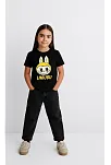 Kız Labubu Çocuk Baskılı T-shirt - Siyah