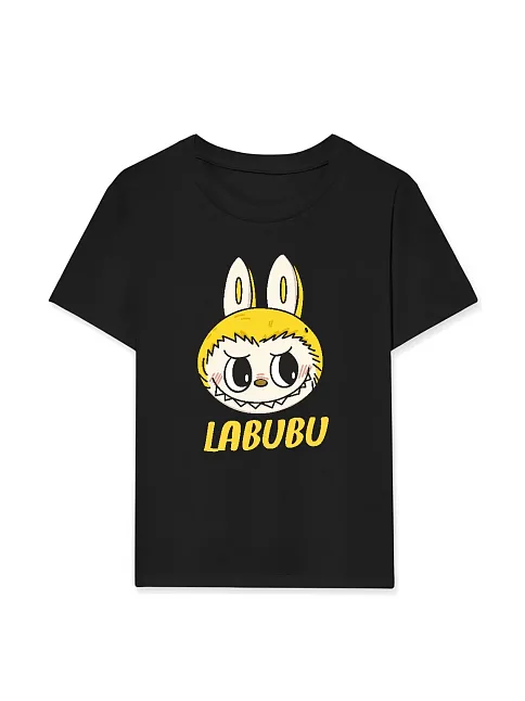Kız Labubu Çocuk Baskılı T-shirt - Siyah