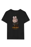Kız Labubu Çocuk Baskılı T-shirt - Siyah
