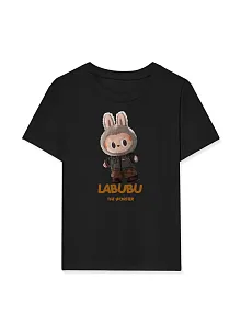 Kız Labubu Çocuk Baskılı T-shirt - Siyah