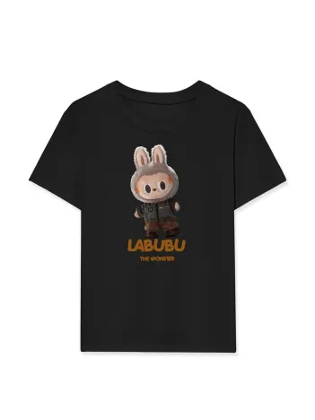 Kız Labubu Çocuk Baskılı T-Shirt - Siyah Kız Labubu Çocuk Baskılı T-Shirt - Siyah
