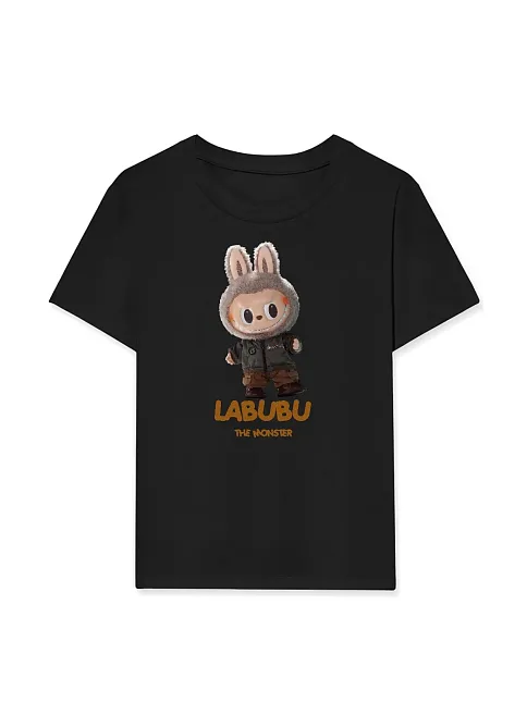 Kız Labubu Çocuk Baskılı T-shirt - Siyah