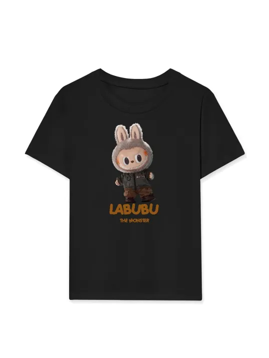 Kız Labubu Çocuk Baskılı T-Shirt - Siyah Kız Labubu Çocuk Baskılı T-Shirt - Siyah