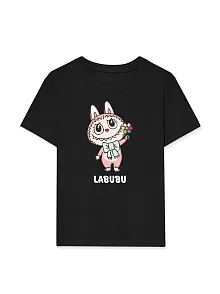 Kız Labubu Çocuk Baskılı T-shirt - Siyah