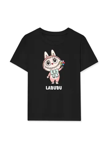 Kız Labubu Çocuk Baskılı T-Shirt - Siyah Kız Labubu Çocuk Baskılı T-Shirt - Siyah