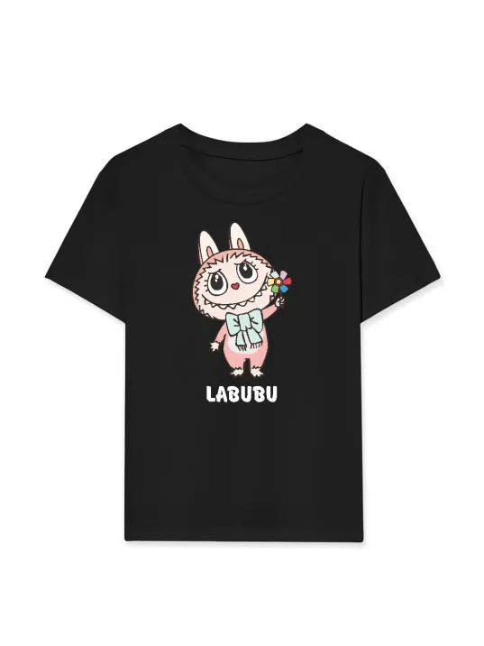 Kız Labubu Çocuk Baskılı T-Shirt - Siyah Kız Labubu Çocuk Baskılı T-Shirt - Siyah