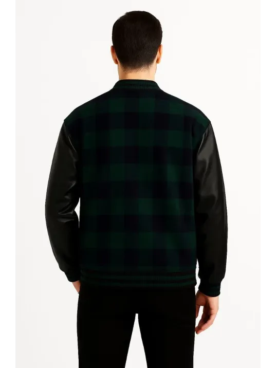 Erkek Kolej Ceket – Kareli Oduncu Kumaş, Kolları Suni Deri, Fermuarlı, İçi Kapitone Astarlı, Nakışlı Oversize Bahar & Kış Stil - Haki Erkek Kolej Ceket – Kareli Oduncu Kumaş, Kolları Suni Deri, Fermuarlı, İçi Kapitone Astarlı, Nakışlı Oversize Bahar & Kış Stil - Haki