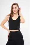 Kolsuz Dalgiç Baskılı Crop - Siyah