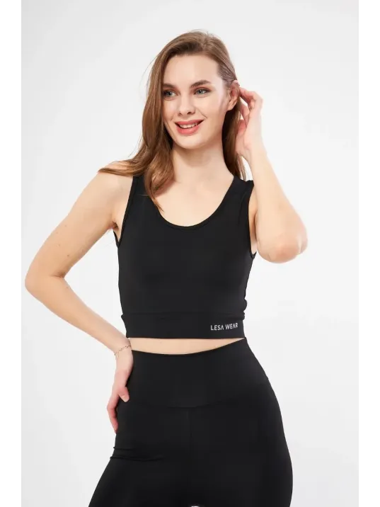 Kolsuz Dalgiç Baskılı Crop - Siyah