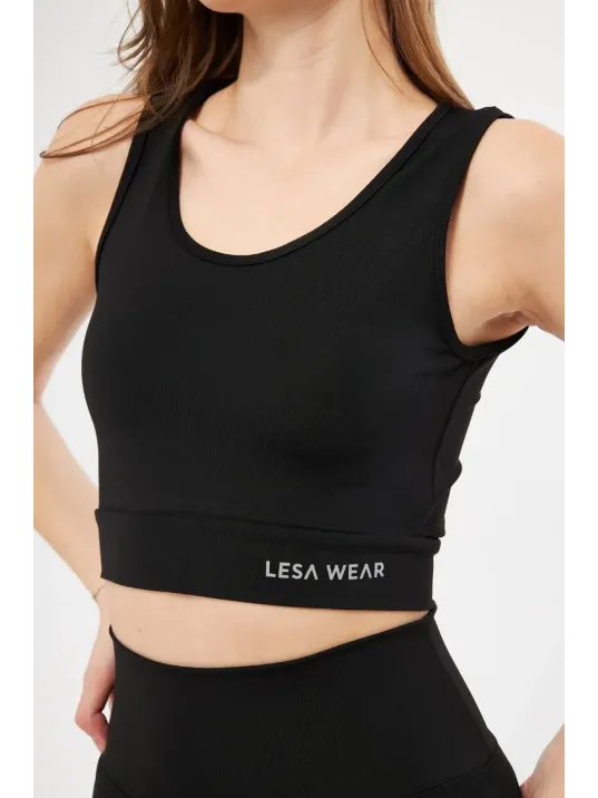 Kolsuz Dalgiç Baskılı Crop - Siyah