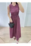Kolsuz Göğüs Lastıklı %100 Poplin Uzun Elbise - Bordo