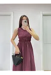 Kolsuz Göğüs Lastıklı %100 Poplin Uzun Elbise - Bordo