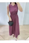 Kolsuz Göğüs Lastıklı %100 Poplin Uzun Elbise - Bordo