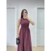 Kolsuz Göğüs Lastıklı %100 Poplin Uzun Elbise - Bordo Kolsuz Göğüs Lastıklı %100 Poplin Uzun Elbise - Bordo