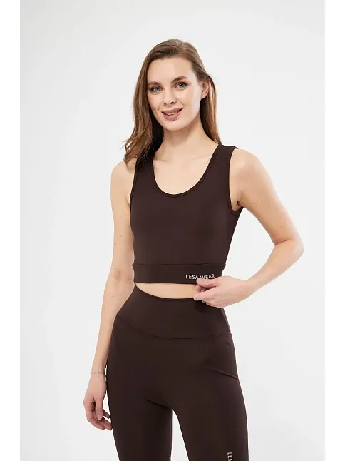 Kolsuz Sporcu Baskılı Crop - Kahve